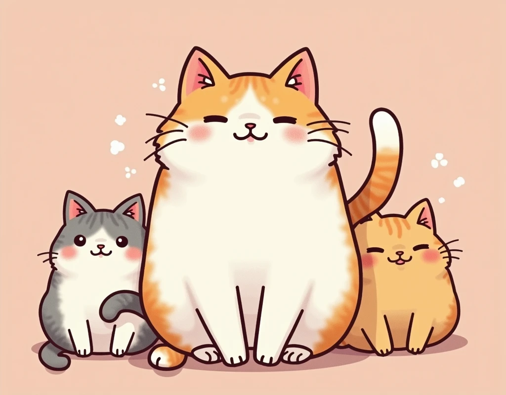 cat大戦争, cat, Lots of cats:1.3, Full screen, Cat in line art, Round Cat, Fat Cat, Charm, Deformed cat