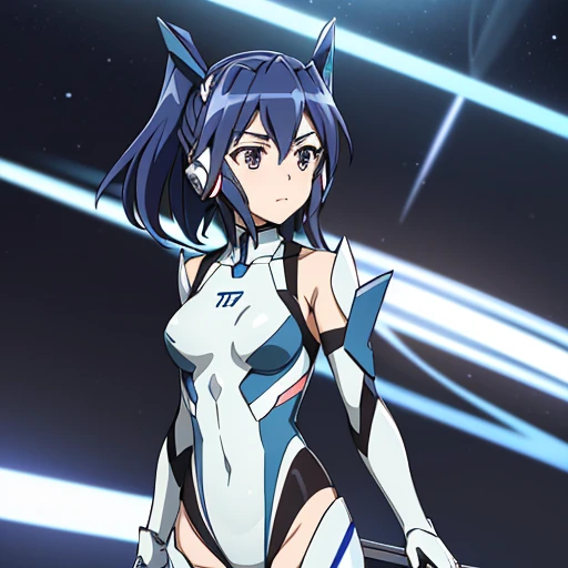 (俯瞰shape), dynamic angle,Super detailed, shape, close, Straight,  1 girl, 
 ((Kasumigaoka Tsubasa ,   interface headset  , Symphogear Bodysuit:1.4,  dark blue hair)),Her eyes shone like Dreamy stars,(Sparkling Eyes:1.233),( beautiful, detailed eyes:1.1),(Expressionless,closed mouth),( is standing), 
(Maintenance room with tools and spaceship windows inside a white spaceship),
( Knight :1.2),Dreamy, [[Delicate fingers and hands:0.55]::0.85],(Finger details),