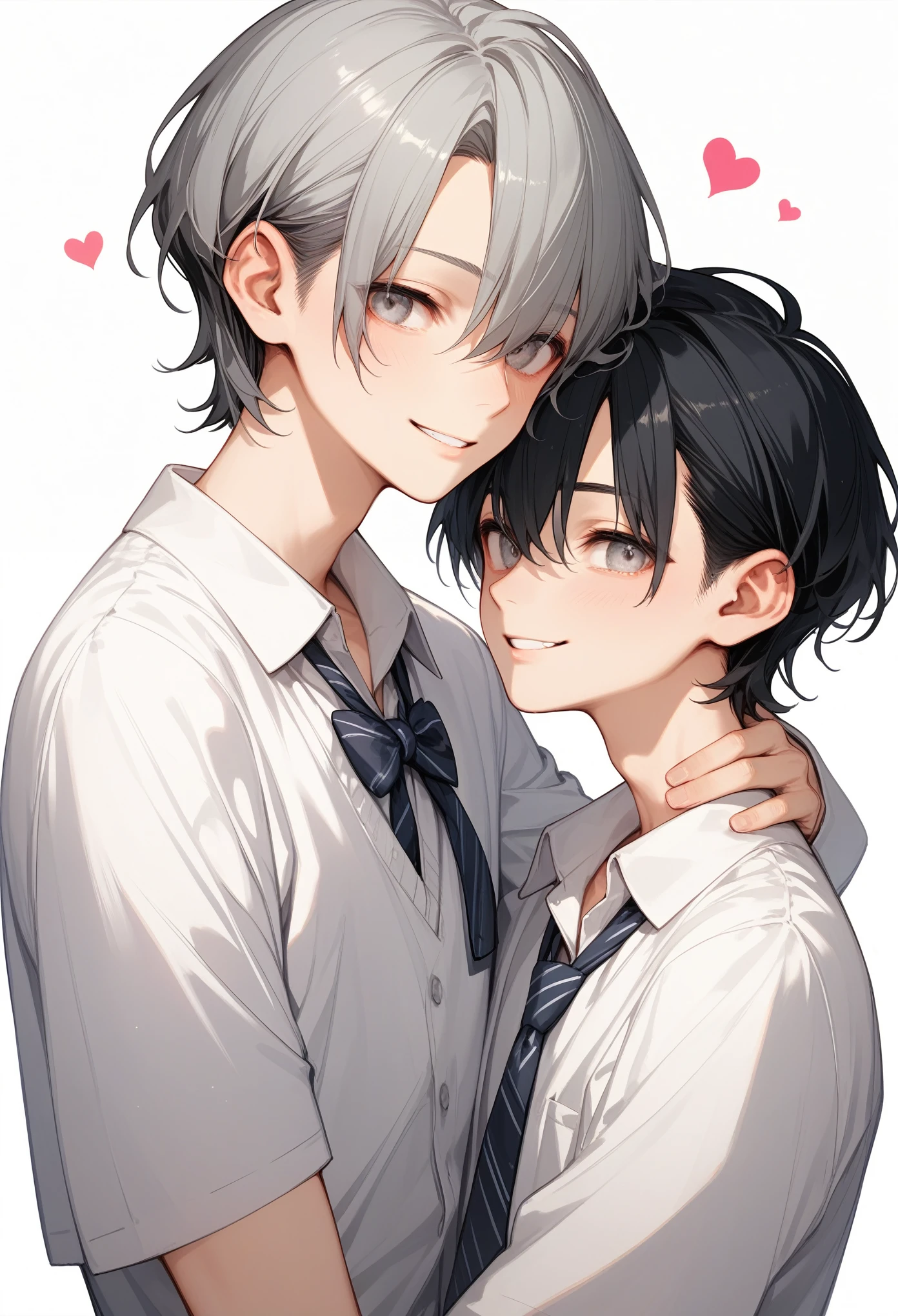 Two Boys, Silver-haired boy hugging brown-haired boy、Back hug,Boy's room、Boys Love、hight resolution、ultra-detailliert