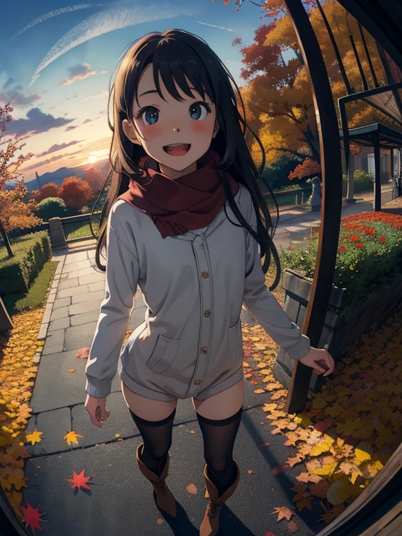 masterpiece， Best Quality ， High image quality ，( super flat  ,  flat shading )，  Fisheye Lens ， beautiful young mother and cute daughter，  warm scarf， (naked)，Long Hair，  boots, smile, smile，White Breath，fun, play，White Breath，Autumn park garden，  fall leaves for vaginal discharge，Autumn sky，At dusk，Beautiful sunset，Wide angle，  bright color，watercolor, Ghibli style，Strong winds，少女のlure， girl&#39;lure，