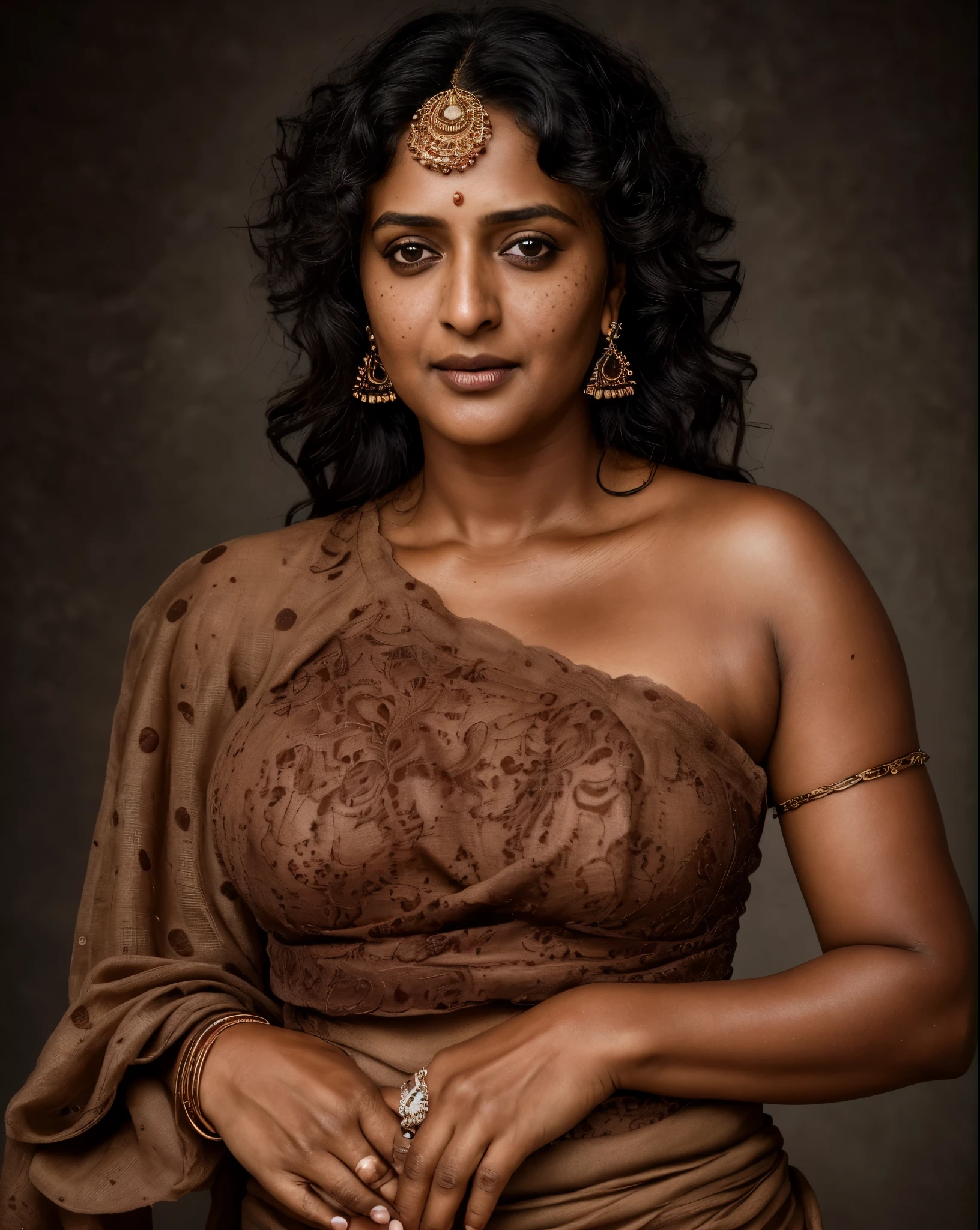50yo mature MILF Anushka Shetty,((best quality)), ((masterpiece)), ((realistic)), sweat, alluring figure, bulging figure, thick charming lady, curvy, thick navel, full figured woman, eye kajal, massive breast, full body, styled hair, pierced eyes, female face,royal aura, trend on artstation , sharp focus, studio photo, intricate detail, very detailed, detailed eye, illustration, very detailed, sharp focus, digital render, professional, 4k