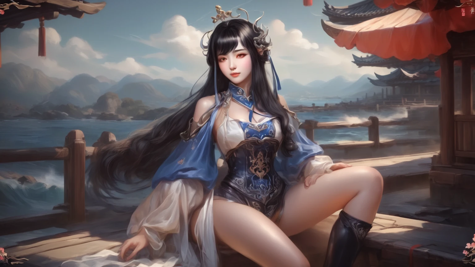 A woman wearing gorgeous clothes in ancient China, superlative, long black hair, Chinese-style headdress, intricate and detailed jewelry, blingbling jewelry, wearing Dunhuang-style clothes, like a fairy descending, full of wisdom, fresh temperament, fair skin, long black hair, flowing long hair, messy and scattered hair, afternoon sunset, edge lighting, best light and shadow, best shadow, sparkling, dreamy picture, snowy mountains in the distance, complex clothes, flying Ayara, There is a kind of scent, body fragrance, petals, surrounded by petals, outside the temple in Tibet, 1girl, ultra HD, complex light and shadow, dancing, light makeup, big eyes, long eyelashes, slim, good-looking long legs, thin waist, will be deeply attracted by the characters in the painting, the most beautiful woman in the world, 25 years old, mysterious, bare feet, gold on the head, wearing a bracelet, expression seduction, pink blush, looking at the audience, extraordinary temperament, (half), detailed face, detailed face, ultra HD, 8K, Real skin, hyper-realistic, surrealism, complex clothes, backlight is the red of the sun, super light and shadow expression, clothes are very gorgeous, dunhuang_style_close, Chinese architecture, biting clothes, making shy expressions, looking at the camera, (bust close-up), (side: 1.3), overhead lens, sun flare, (clothes are very long satin falling everywhere), art style, decorative painting style composition, full of color, normal beautiful eyes, lens sense, Dynamic, extreme dance moves, (professional classical Chinese dance moves), imaginative composition, more gorgeous, abstract background, conservative clothes, not exposed, gorgeous special effects, more petals flying around, fluttering clothes, (strongest light and shadow expression), Chinese mythological special effects background, (face close-up), calm lake in the distance, water surface light enhancement, ray tracing, real shadows, best quality