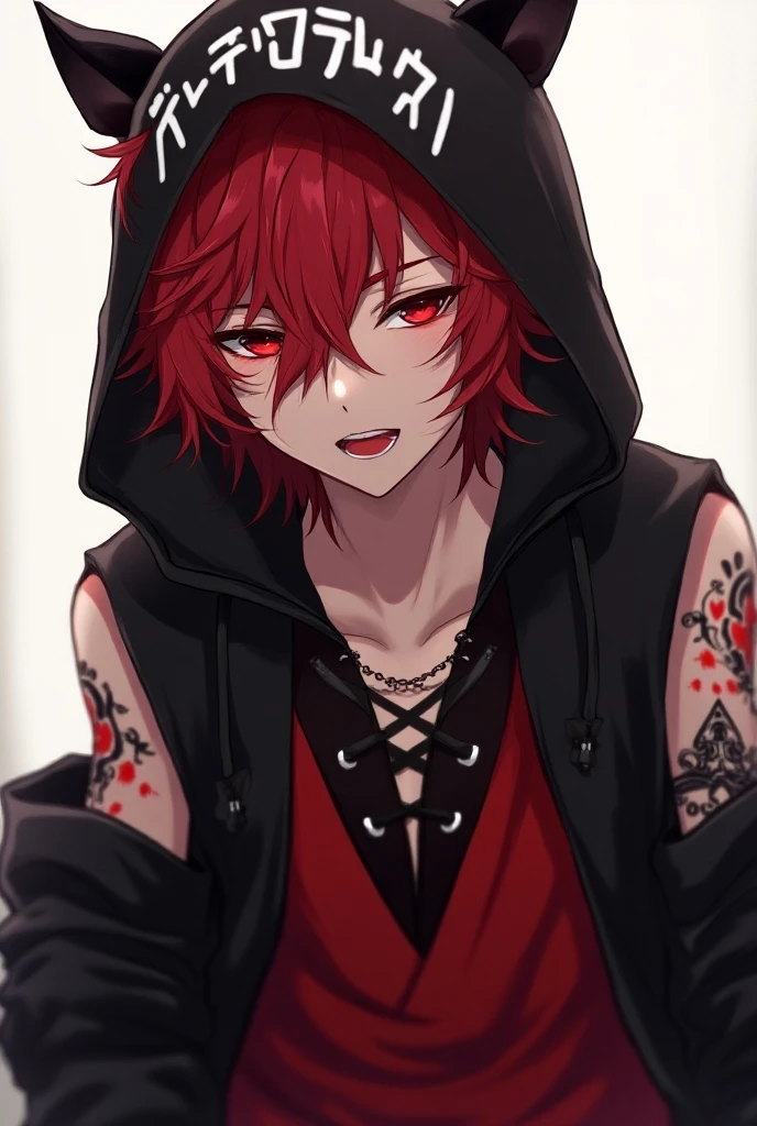 Young guy, short black or red hair, The eyes are red, The shape of the royal jester, ssmile, clown makeup, Masterpiece, hiquality