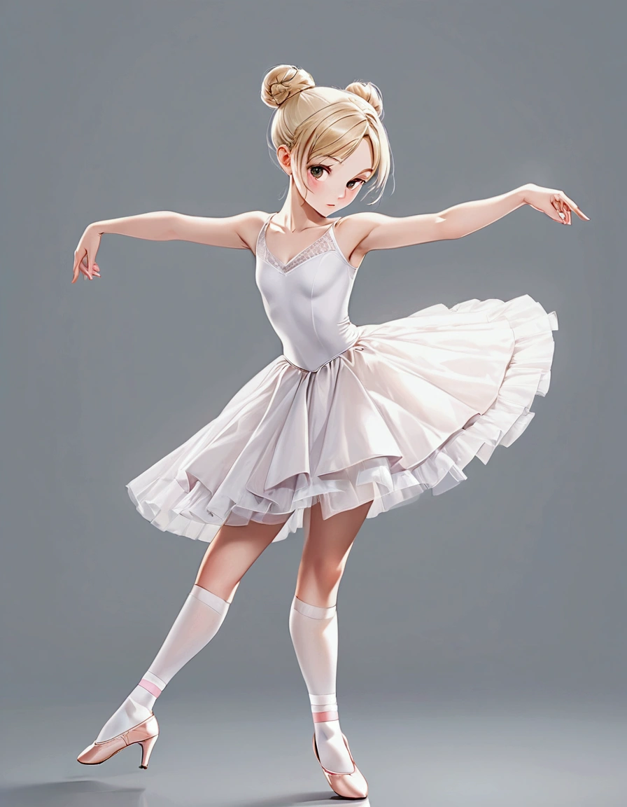 6 years old anime loli，Wearing white pantyhose and a pure white dance costume，Only one person dances in the dance studio，full bodyesbian --auto
