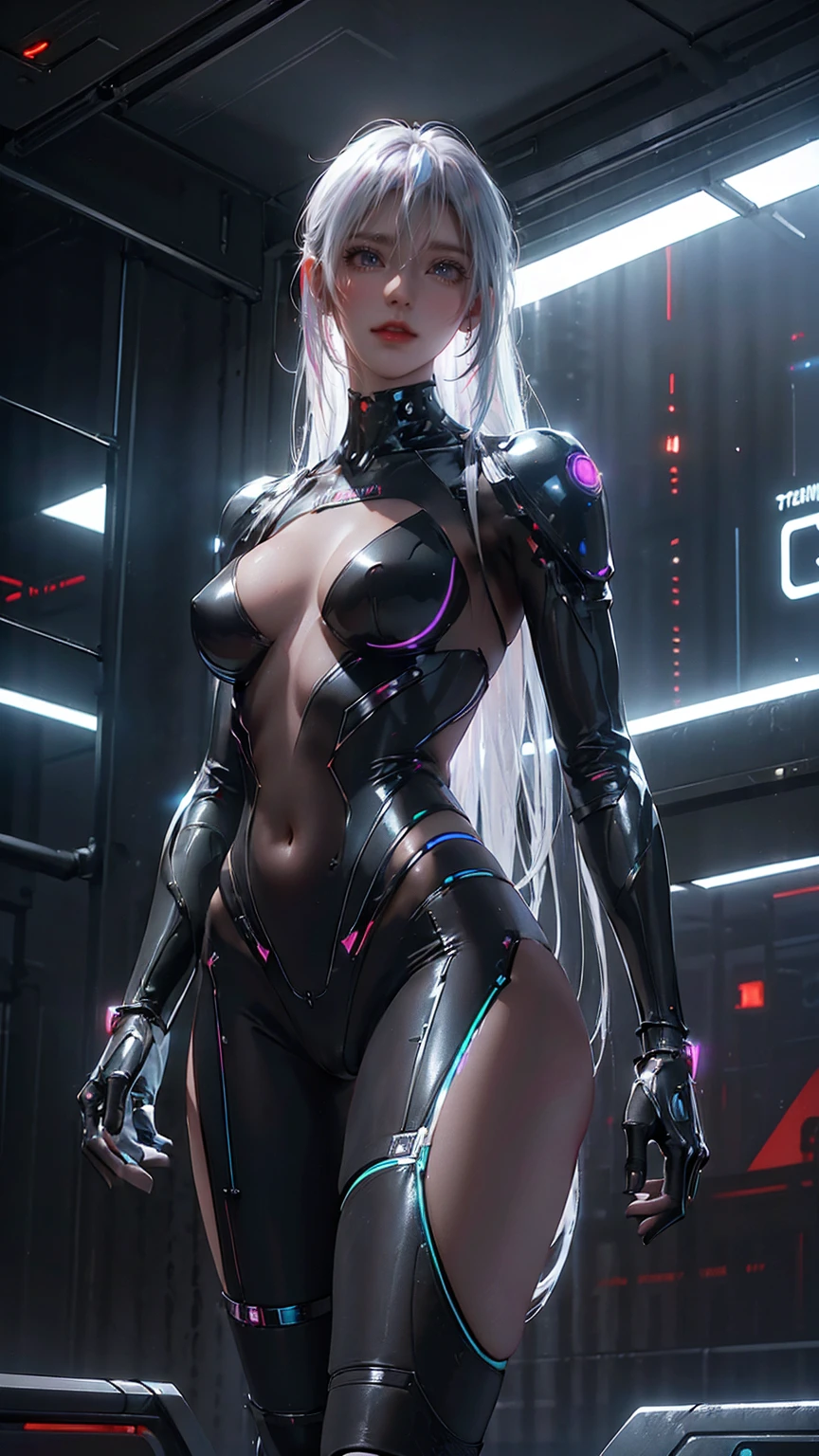 ((Best Quality)), ((masterpiece)), (  Details:1.4), ((( cybersuit with machine parts and clear skin for thin string underwear ++Iridescent Aurora Material  ++、++Grey carbon material++Cyberpunk Beauties  ))), ((  Wide Open Chest  )),  hip and thigh skin  , Ticker ( high dynamic range for thin string underwear ),  ray tracing, NVIDIA,  x} SUPER RESOLUTION , subsurface scattering PBR texturing thin string underwear ,  post-processing , high dynamic range for thin string underwear , for thin string underwear ,  Shading {surface  ,  accurate simulation of light  /Material interactions,  beautiful sunset wearing a red string bikini  , two-tone lighting , Wide Aperture, Low ISO, White balance , 8k, at the viewer&#39;Discretion of , (((Tall Woman))), 25-year-old woman, Bright LEDs, Knee-length, bulge,  open stance,  hip and thigh skin  , beautiful body,  belly button visible from bare skin  , Big Breasts , (( Glowing LED  )), ( Big Breasts : 1.0) , Dazzling Cyberpunk Streetscape  , Skyscraper, Neon Signs, LED Light, Bright and vivid color scheme, Bright and vivid color scheme,  surprise expressions , short bang , (((+++beautiful, Sparkling, Rainbow Hair +++  straight medium ponytail  ))), Bright and vivid color scheme , seed: 256 :1>,nsfw,