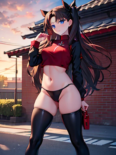 1 chica, long hair slightly wavy slightly past the shoulders, black bangs, small black pigtails on the sides, cute cat ears, beautiful thin red eyes,(tablero del arco iris), (ojos rosados brillantes), (neon light), agotador (sexy transparent red santa claus cosplay:1.2), (falda corta plisada roja), (skirt with a big bow behind), (falda ligeramente hinchada), (upskirt), (bragas blancas de hilo), (she is bending over to show her panties), (inclinado sobre una mesa), (ella esta teniendo un orgasmo discretamente), por la noche, en un lugar publico, (restaurante al aire libre), (from behind), (Christmas decoration street.), mancha mojada en sus bragas, (calle nevada), (8K), (gigapixel), (HDR), (mirando al espectador).