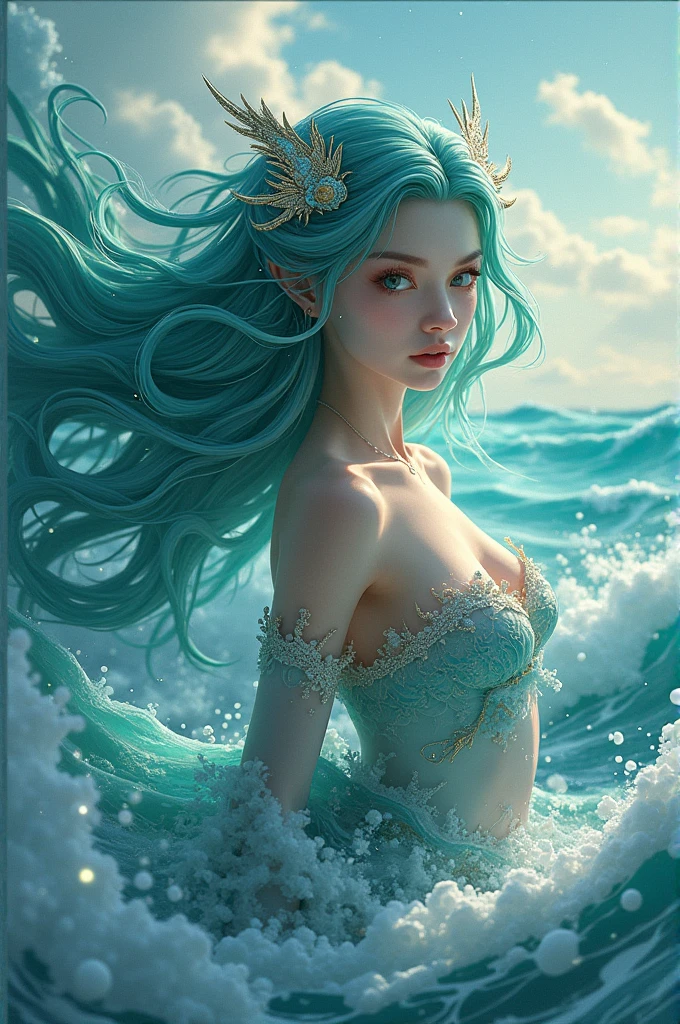 high details, best quality, 8k, [ultra detailed], masterpiece, best quality, (extremely detailed), dynamic angle, ultra wide shot, RAW, photorealistic, fantasy art, dnd art, rpg art, realistic art, an ultra wide picture of a sea elf (1.5 intricate details, Masterpiece, best quality) druid casting water ((control spell)), water cleric, ((water magic)), ((contrilong swirling mass of water)), female sea elf, green hair, long hair, swirling hair, intense eyes, glowing eyes, wearing sea shell clothing, beautiful elf, underwater background, rich underwater life, fish and sea weeds, high details, best quality, highres, ultra wide angle