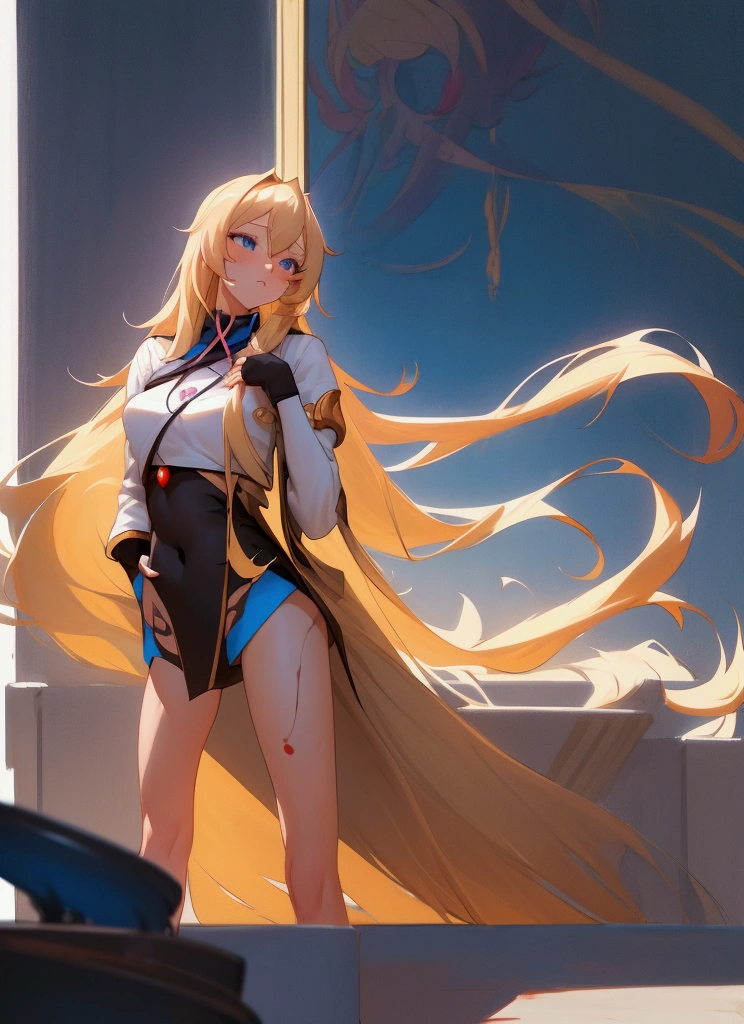 adult lady, A Japanese style, droid, cyberpunked, top-quality, high-detail, Blonde Long Hair, knee sox --auto