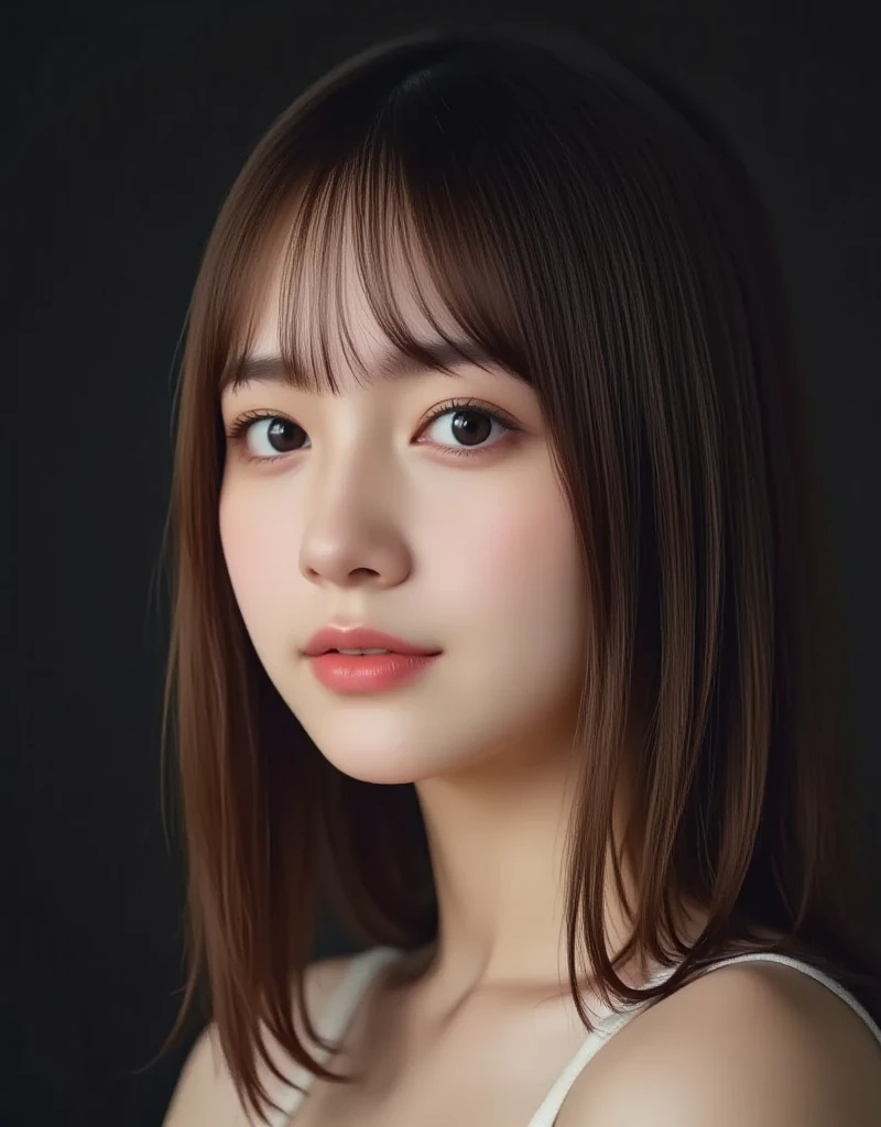 dreamy ambiance, Vintage,Color scheme of old Polaroid cheki photos ,lowkey,Extremely low contrast、studio shoot、close up of face、barechested, Pose with your hands on your chest、realisitic、Photo Real、extremely detailed cute girl、独奏、18year old、japanes、Melancholy look, Brown hair、Hairstyle Random, Tons of white smoke、Thick white fog、white、Cover with white smoke、out of focus、blur、
