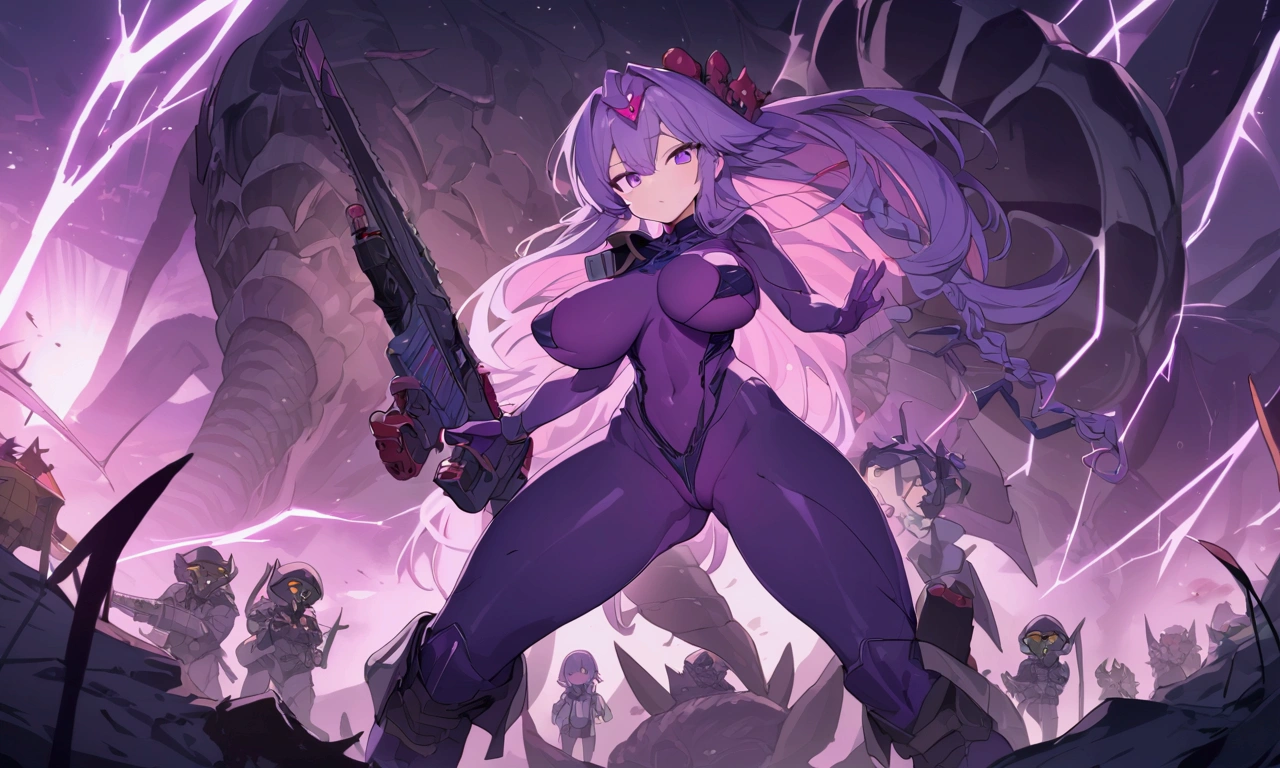 purple magic, hair, background, weapon
