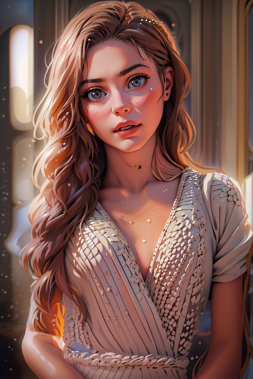 beautiful woman by ausk, 1 girl, beautiful detailed eyes, beautiful detailed lips, extremely detailed face and portrait, long eyelashes, elegant fashion dress, intricate details, delicate facial features, serene expression, cinematic lighting, warm color tones, photorealistic, ((best quality,4k,8k,highres,masterpiece:1.2),ultra-detailed,(realistic,photorealistic,photo-realistic:1.37)),8k, 50mm lens, natural lighting, dramatic shadows, award winning portrait photograph