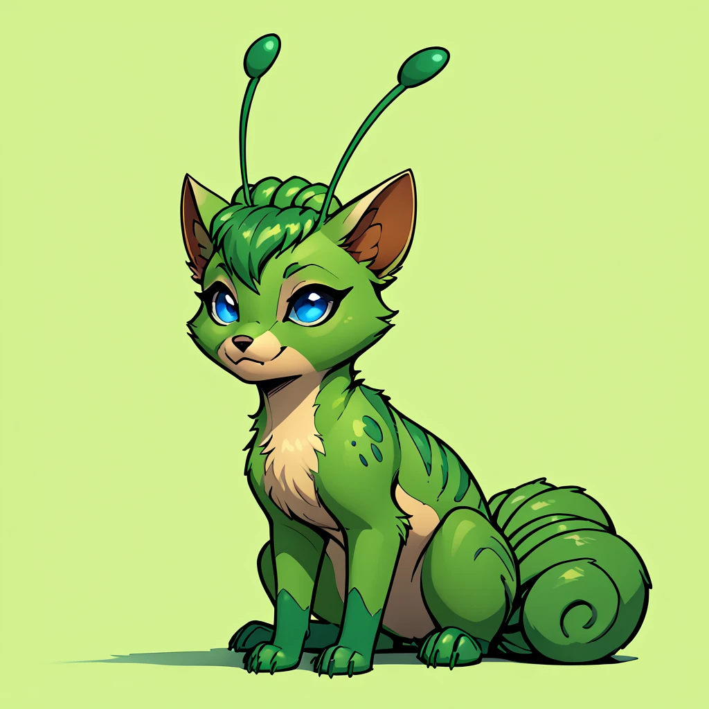 score_9, score_8_up, score_7_up, score_6_up, score_5_up, no humans, rating_safe, Vulpix covered in a green exoskeleton with caterpillar legs tipped with fuchsia colored claws long green antennae and blue eyes
