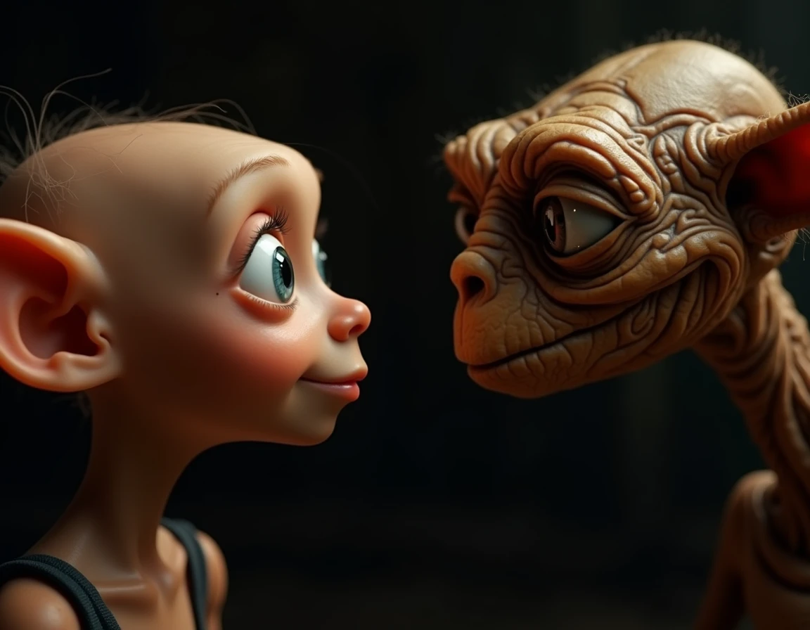 There a frightened grey alien female with a taller male grey alien behind her cupping the female's breasts