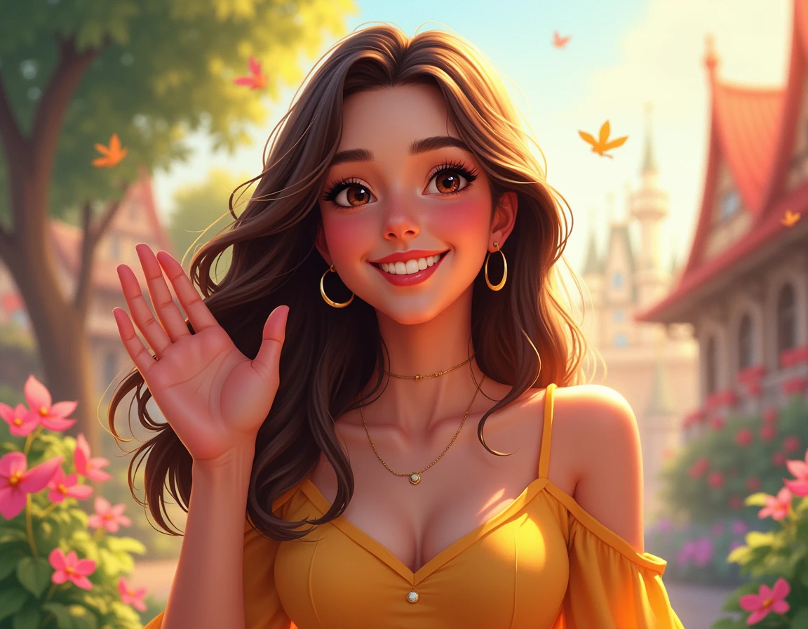 1Young woman blows a kiss to the viewer and smiles