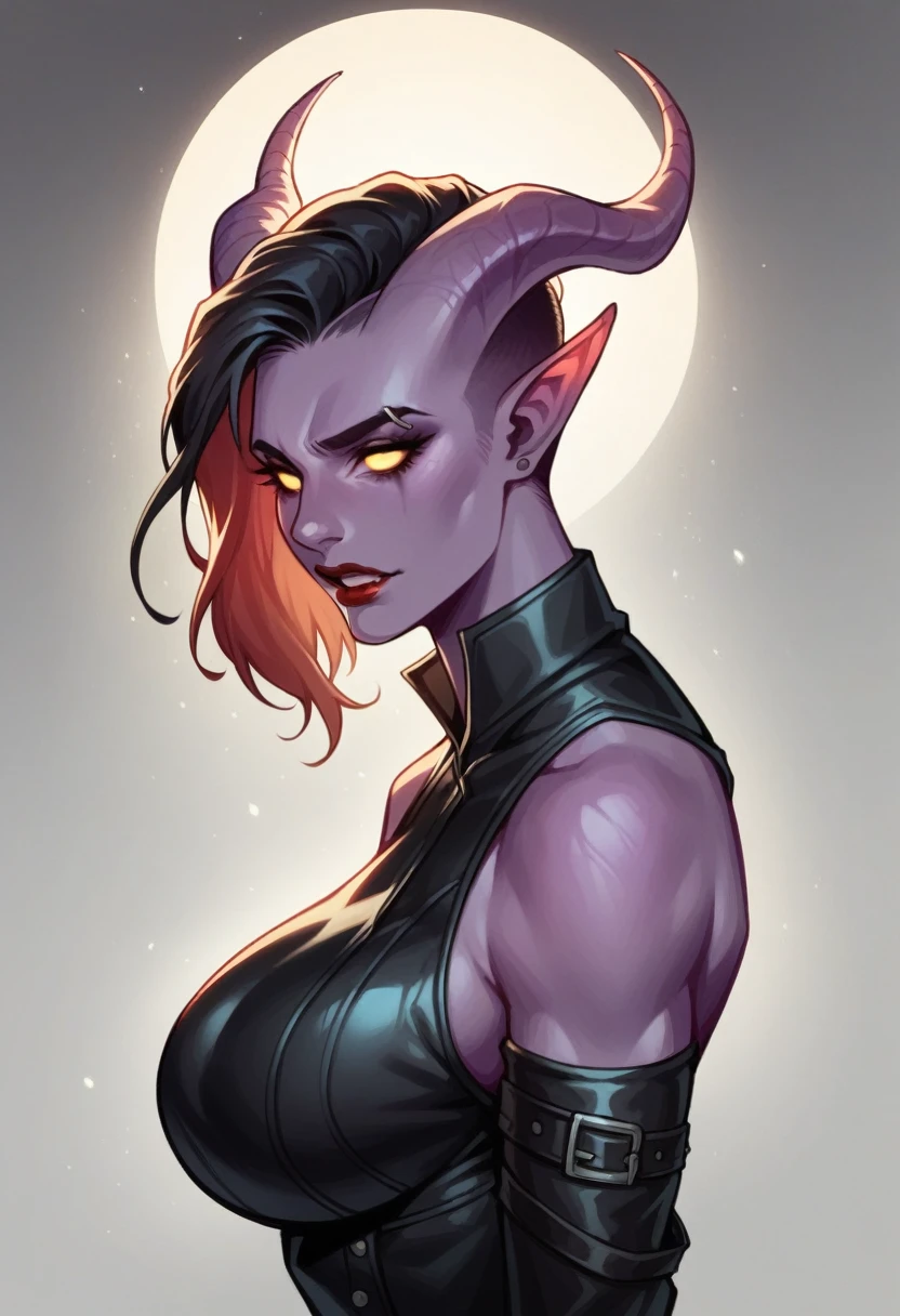 barbie wire, 1girl, demon girl, red skin, forehead tattoo, arm tattoos, horns, bikini, front facing view, closed mouth,