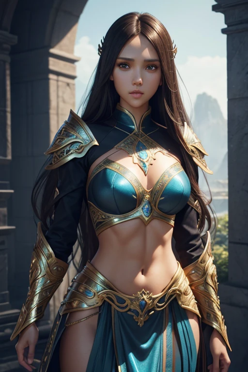(RAW shooting:1.5, Photoreal:1.5, 8k, highest quality, masterpiece, ultra high resolution), medieval europe, world of magic and swords, perfect dynamic composition:1.2, Mysterious:1.3, Highly detailed skin and facial textures:1.3, cute and sexy slim female warrior, beautiful and aesthetic:1.1, cute and sexy beauty, perfect style, wear elaborate rings, Pose of raising a large sword:1.2, fire, water, Wind, thunder, ice, Fair skin, very beautiful face, (Medium chest, Chest gap), (embarrassing smile, The expression on your face when you feel intense caress, Facial expression when feeling pleasure), (sexy gold metallic armor:1.1, off shoulder, Navel exposure), (beautiful blue eyes, Eyes that feel beautiful eros:0.8), (Too erotic:0.9, Bewitching:0.9), full body shot, Ancient castle in the background