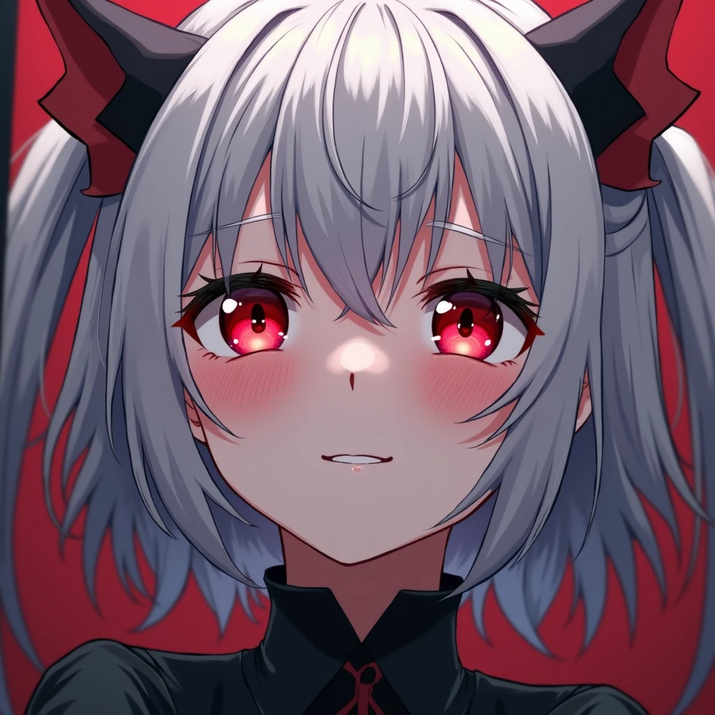 Teen Girl Characters。gray hair color、Glowing red eyes、Long Hair、There is a mole under the left eye。Without background、people物のみを描写してください。Wearing a monkey mask。1people。Upper Body