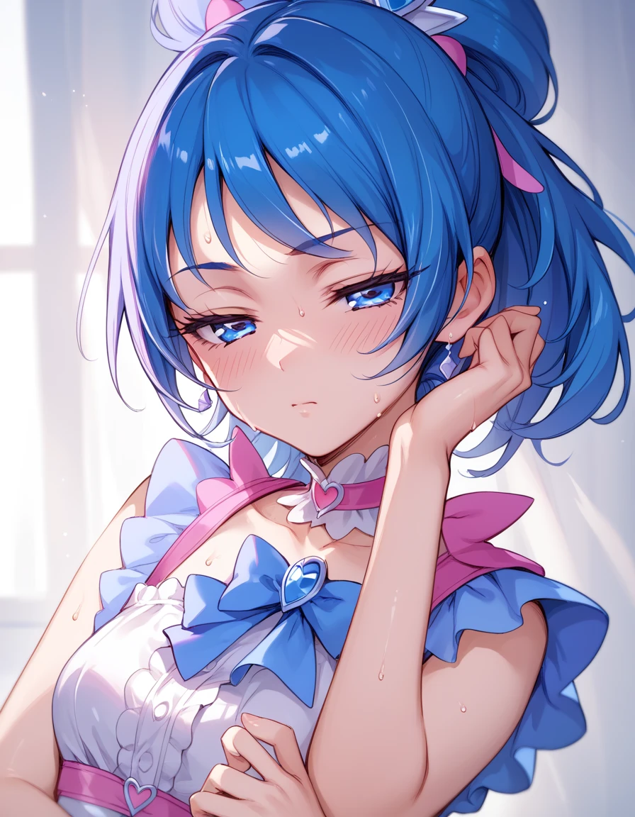 ,Cure melody,,,looking viewer,sweating,blush,,half closed eyes