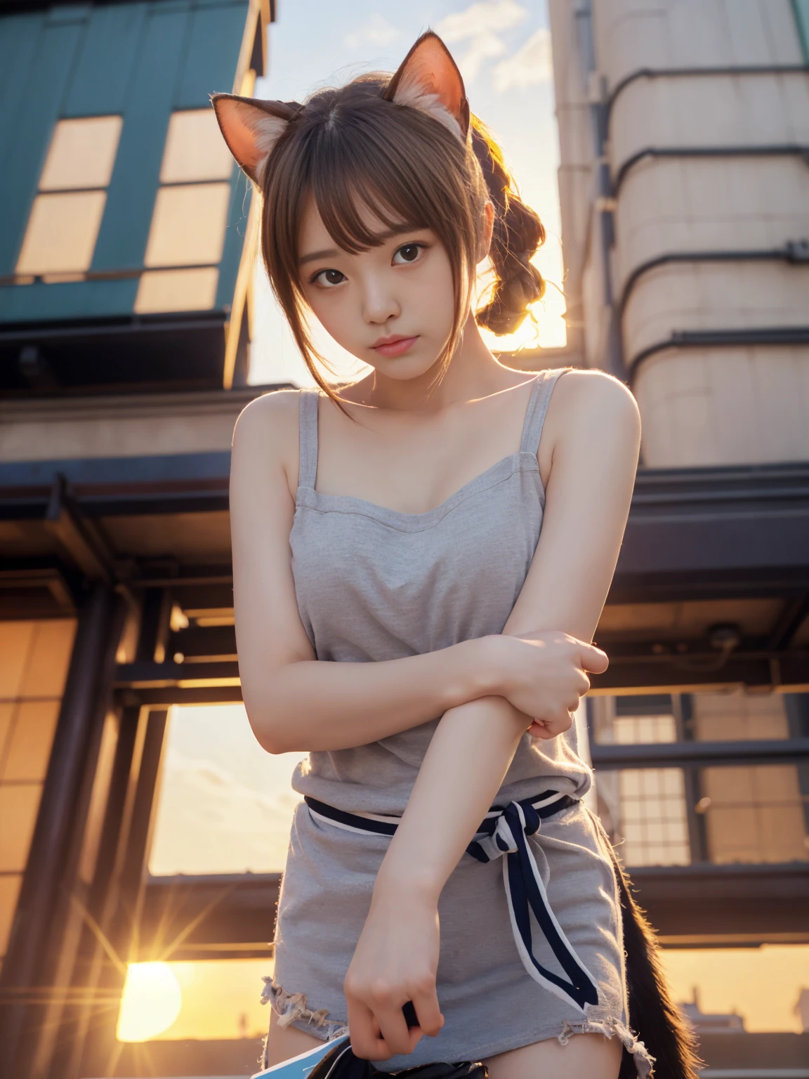 NSFW, 8k, High-level, absurd, masterpiece, best quality, primitive, very detailed CG, very detailed wallpaper, perfect lighting, Extremely detailed (((The personifying " Hanshin Tigers Professional Baseball Team " as a Little Girl))), MysticSight, Tyndall effect, Tyndall scattering, Studio gray background with (many Dazzling RainbowColor particles BokeH:1.28), (RoundlyButts, ThighGap), (Exposed:0.4), (Assfocus with looking ahead), BREAK (NOGIZAKA face variations) Extremely Detailed very KAWAII face variations, perfect anatomy, Childish, captivating gaze, elaborate detailed Eyes with (sparkling highlights:1.28), long eyelashes、Glossy RED Lips with beautiful details, Coquettish tongue, Rosy cheeks, Radiant PearlSkin with clear transparency . { (Dynamic LifeLike expressions:1.4) | :d) }, (large eyes:-1) .