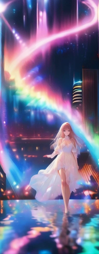 Looks about , (beautiful girl: 1.3),Highest quality,8k,Highly detailed CG unit wallpaper,masterpiece:1.2,top-quality,Ultra-high resolution,RAW Photos,real texture skin,Cinema Lighting,Huge buildings,metropolis,Big, round, beautifully shaped butt,),(Perfect hands, Perfect Anatomy),((Cyber city bathed in pink light rain)),(((the world turns upside down))),1girl,Beautiful starry sky