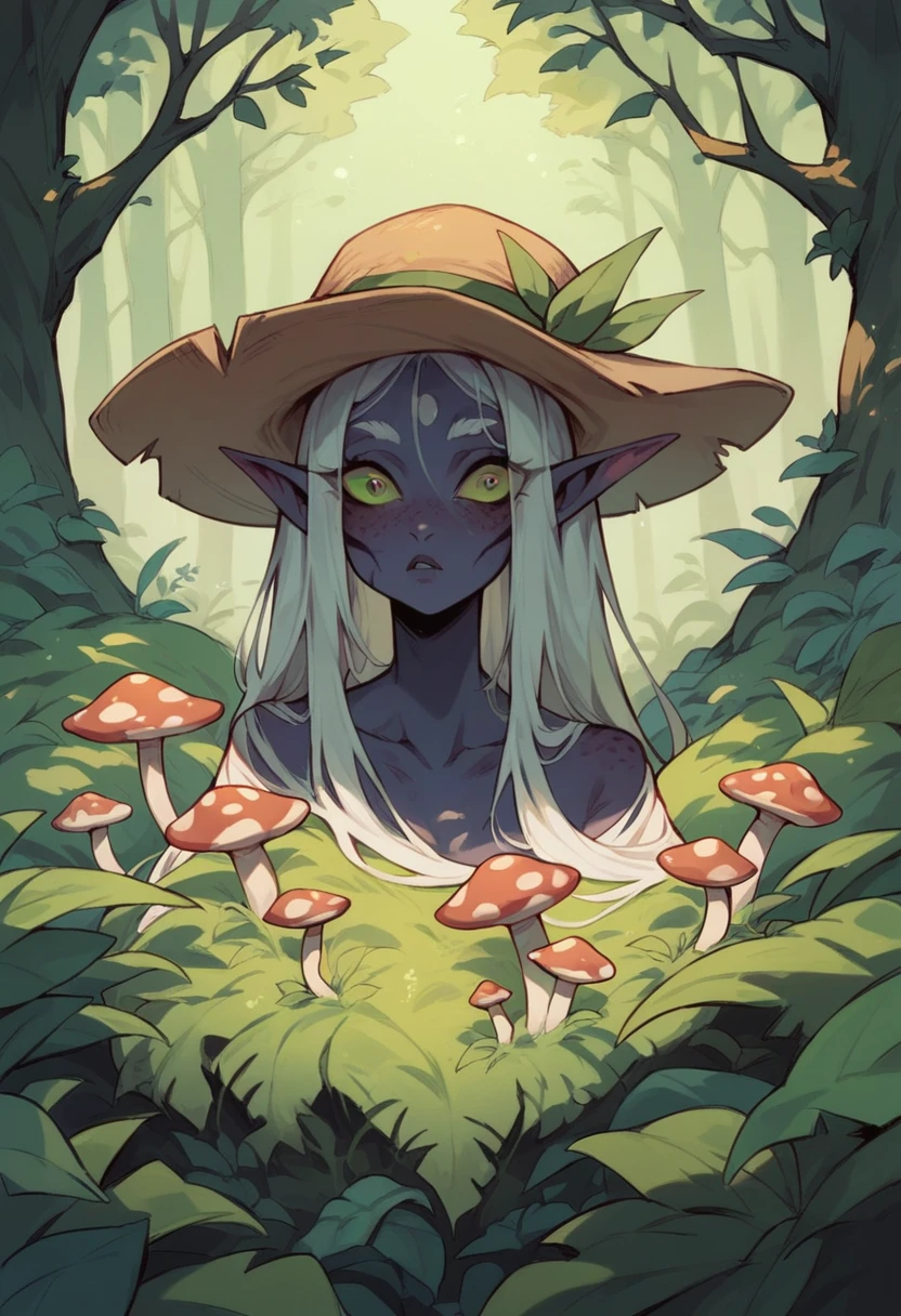 masterpiece, best quality, 1 woman, many eyes, glowing mushrooms stick out of her hair, space background, feef, <lora:feef:0.7>