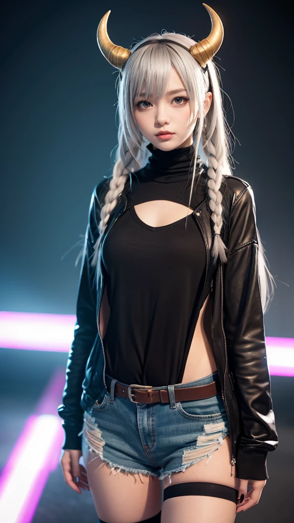 最high quality、Best image quality、masterpiece、girl((American、18-year-old、 By becoming、Best Bust、Medium Bust,Wide open breast tea、Red glowing eyes,Silver Hair、Disheveled Hair、Long Hair、thin,The highest valley、Luminous Wristbands、hat、hair ornaments、luminous necklace、Black sleeveless hoodie(1:2)、Blue short skirt、Disheveled clothing、Show the whole body,Low - Angle、Hacker-like、sweating、lure、Leaning against a wall、Black scarf、Have a smartphone、)),high quality、Beautiful art、background((Black Wall、Black Room、Black bed、Black TV、Black chair))、Flight、Flying debris、Written boundary depth、movie、Visual Arts、Perfect art、8K,Genuine,
