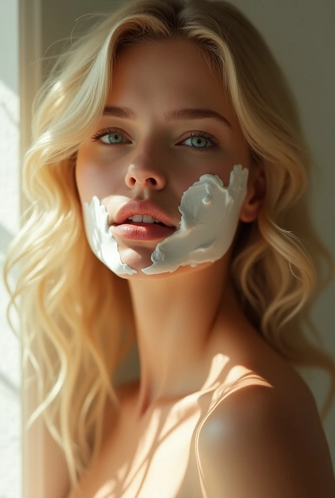 Blonde with milk on her face