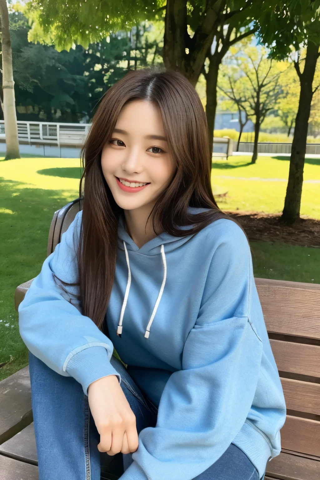 (8k, RAW photo, best quality, masterpiece), (realistic, photo-realistic:1.2), ultra detailed, 1 girl, cute, solo, beautiful detailed sky, detailed cafe, night, sitting, dating, dose blush, closed mouth, Beautiful and delicate eyes, wearing hoodies, dolphin shorts, medium build, flowing hair, long blue hair, GIRL, FEMININE, pink eyes, ultra-fine details, complex scenes, ambient light, soft light, elegant, symmetrical facial features, accurate anatomy, anatomically correct girl, landscape, gossamer, ethereal, full body, ponytail, gentle, gentle, sensible, big breasts,