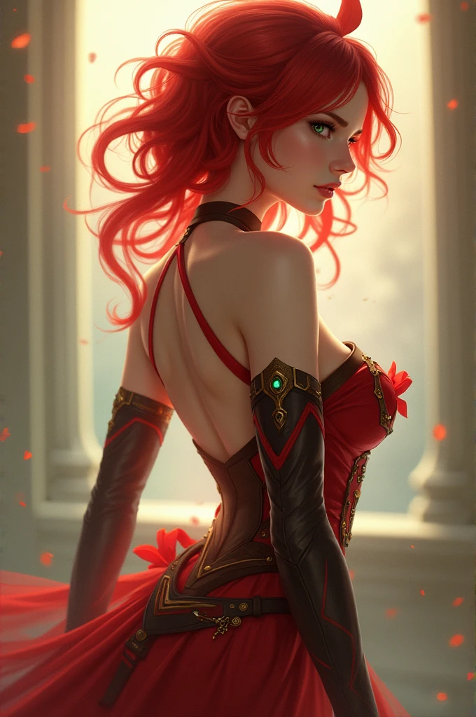 Erza Scarlett bright red hair huge breasts wide hips big ass sexy pose