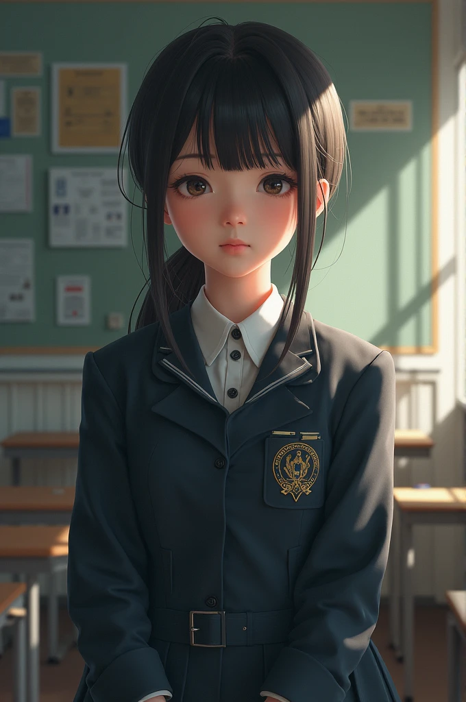 Realistic girl in school uniform and fallen jacket