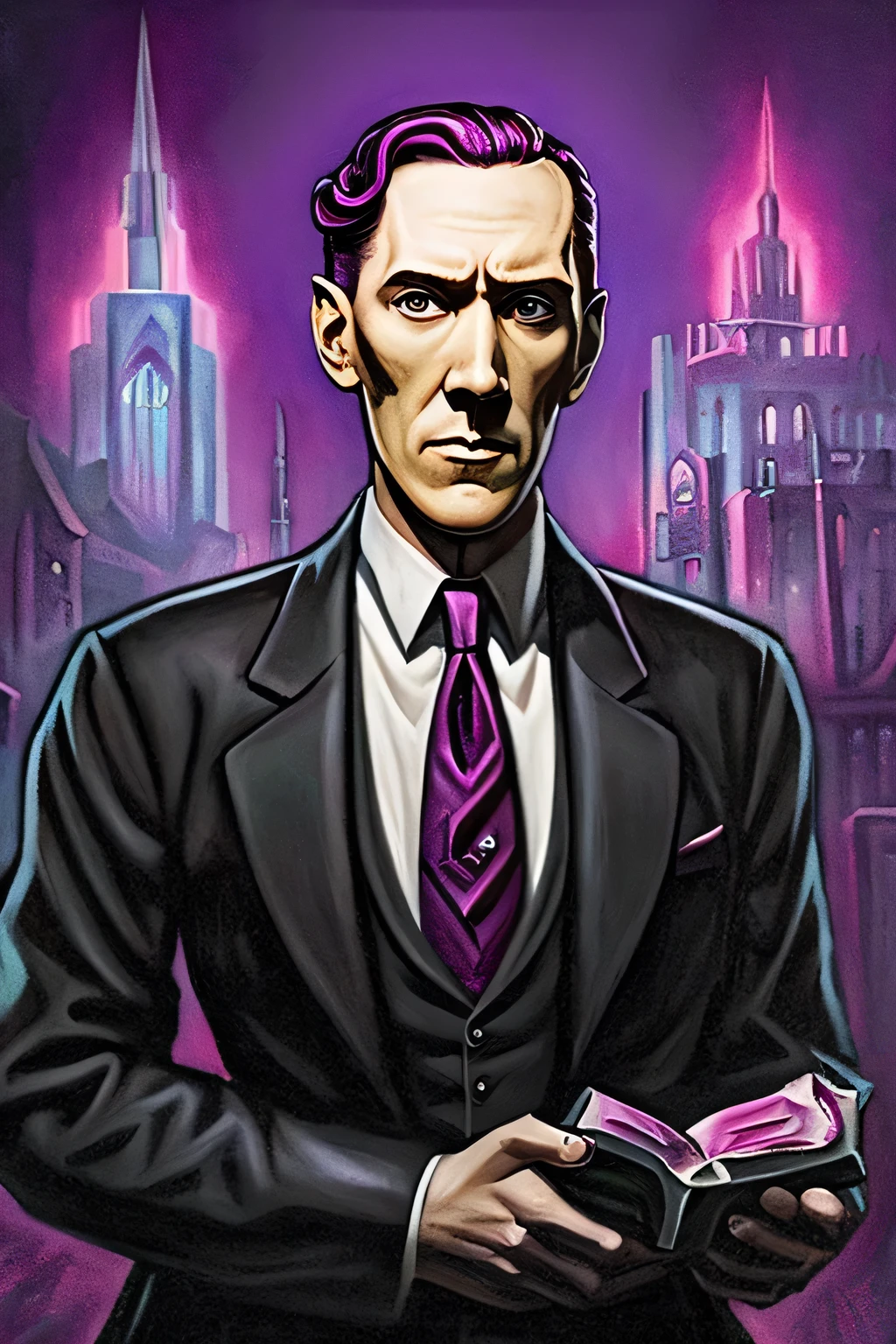 SD-целлюлоза, cover of Lovecraft's book, Howard Lovecraft in costume, holds in his hands, Pinkie Pie