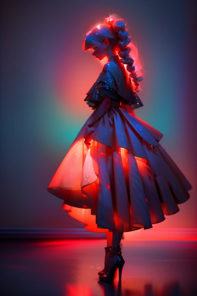  Masterpiece 、 high quality,1 teenage girl,,Stand facing the camera,、 braided hair with bangs , Sheer China dress style、 high heels、 mini pleated skirt that blushes so much、 white wall background