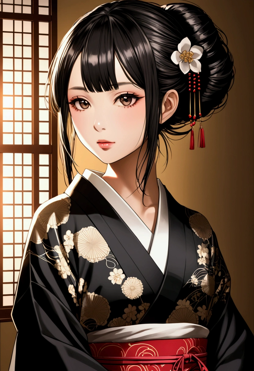 (Tabletop:1.Photorealistic:1.4, 8K), Highest quality, masterpiece, Ultra-high resolution, Professional camera work, Grow light effect, Realistic portraits, Cinematic Light, Highly detailed skin and facial textures:1.3, Ultra-detailed, Detailed eyes, Detailed limbs, Perfect Dynamic Diagram, (A Japanese-style room overlooking a Japanese garden in autumn, Formal hanging scroll:1.2, Traditional Culture:1.5), One Girl, Age 25, Cute sexy slim japanese woman, Fair skin, (A dreamy look:0.9, Totally captivates you:1.0), (Dressed in full samurai armor:1.32 Off Shoulder), (Ample breasts:0.9), (Buckshot, Calm pose), (Beautiful Blue Eyes, Beautiful erotic eyes:0.85), Sexy Face:0.4, (A taste that exudes beautiful eroticism:0.85), ((Too cute beauty:0.9))