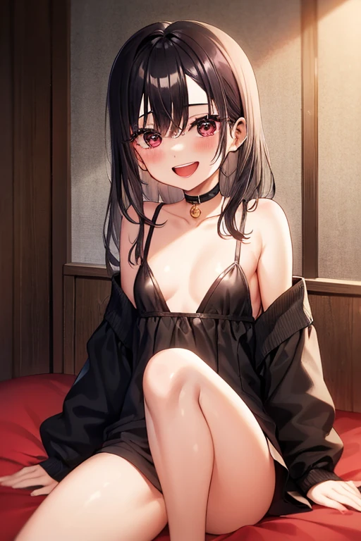 ((Best Quality)), ((masterpiece)), (be familiar with),  perfect face, indoor, bedroom,  watching viewers ,
One woman,  Kitakawa Kaiumi,
 characters with open mouth ,  ecstatic expression, blush, smile,
Small breasts,  flat chest, Young girl, Lori,  s,  girl,
Long Hair,  long hair,
Leg spread,