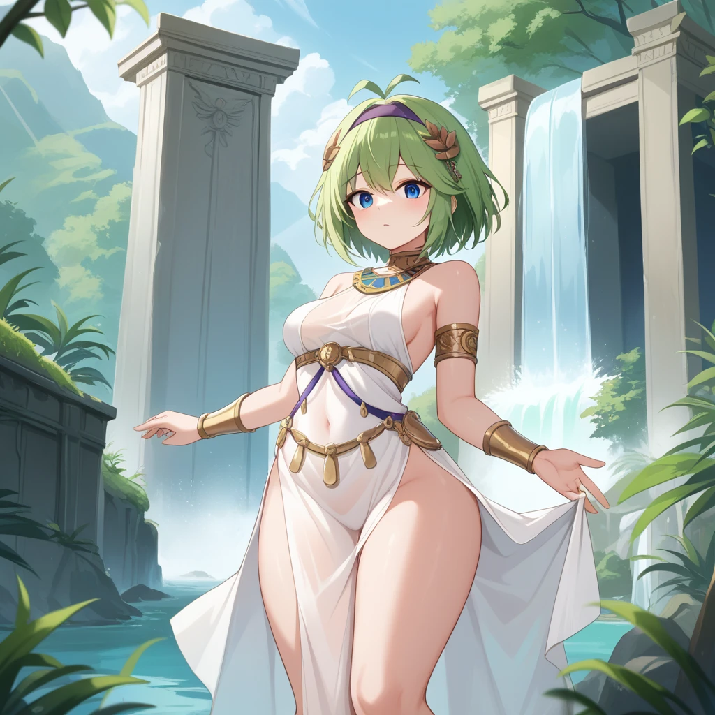 hikage (senran kagura), 1girl, green hair, tongue out, tongue, tattoo, short hair, yellow eyes, knife, licking, large breasts, weapon, earrings, jewelry, holding, masterpiece, best quality, highly detailed ,glint,halterneck,gold_choker, complex detailed background,
inside, stone wall, ancient interior, ancient egyptian room, hieroglyphs, dark lighting, dark
atmosphere, (cowboy shot), holding a sword, sword, belly_chain,harem_outfit,navel, necklace,
pelvic_curtain,revealing_clothes, veil,masterpiece,best quality,1girl,mature,evil smile, smile,
female,mature,necklace,pendant, (nsfw) not safe for work, exposed belly, exposed navel, exposed
midriff, exposed lower belly