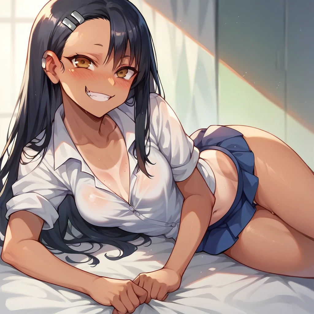 sexy,milf,nagatoro,giant ass,Bed,intimate,smiling face,No clothes,wet body 