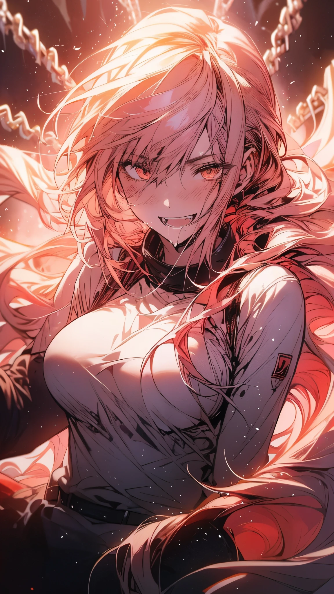 1Anime girl with blood on her face and teeth, Detailed anime art digital, Intricate Yandere, Gapmoe Yandere, Drooling teeth uncovered, Yandere, Clean and meticulous anime art, Gapmoe Yandere Grimdark, Detailed anime art, by Kamagurka, highly detailed angry anime face, Gapmoe Yandere Grimdark Portrait, horror!! altamente detallado, ((( big breasts shirt))), beautiful, Female physique highlighted, manga style, dark eyeliner, (((chained))), Staring at the viewer, striking body, full body wool sweater,(((touching her breasts))),submissive, shy, crying,military clothing,call of duty