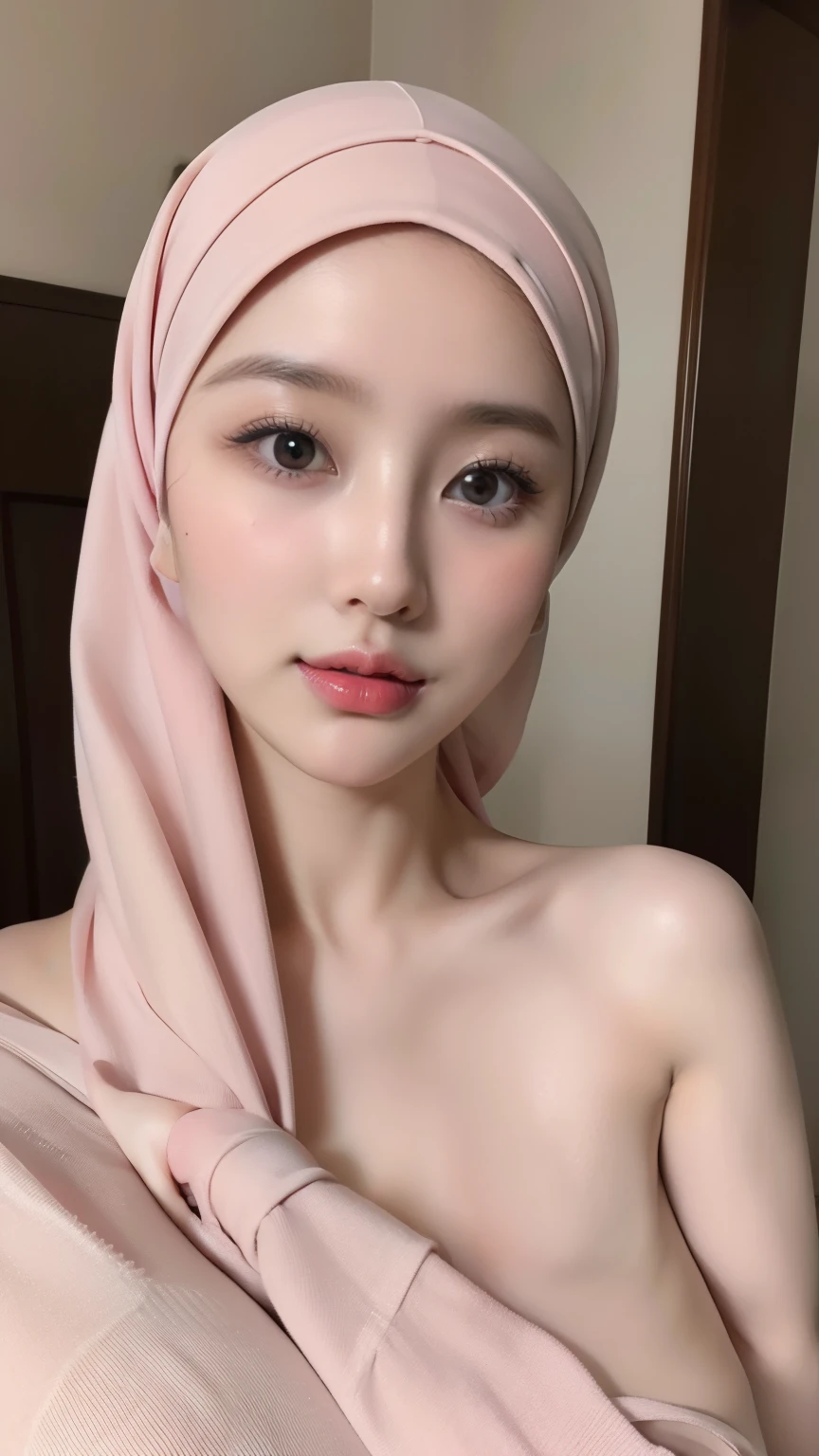 (best quality,4k,8k,highres,masterpiece:1.2),ultra-detailed,eyes detailed, face bright, face glow,(realistic,photorealistic,photo-realistic:1.37), girl,blue hijab pasmina,asian korean beautiful girl girl,book,style SEX 18+ (fullnaked:1.5),book,erotic Asian korean Hijab, close up, topless, nude, holds big book at chest, no hair hijab , pale pink nipples 