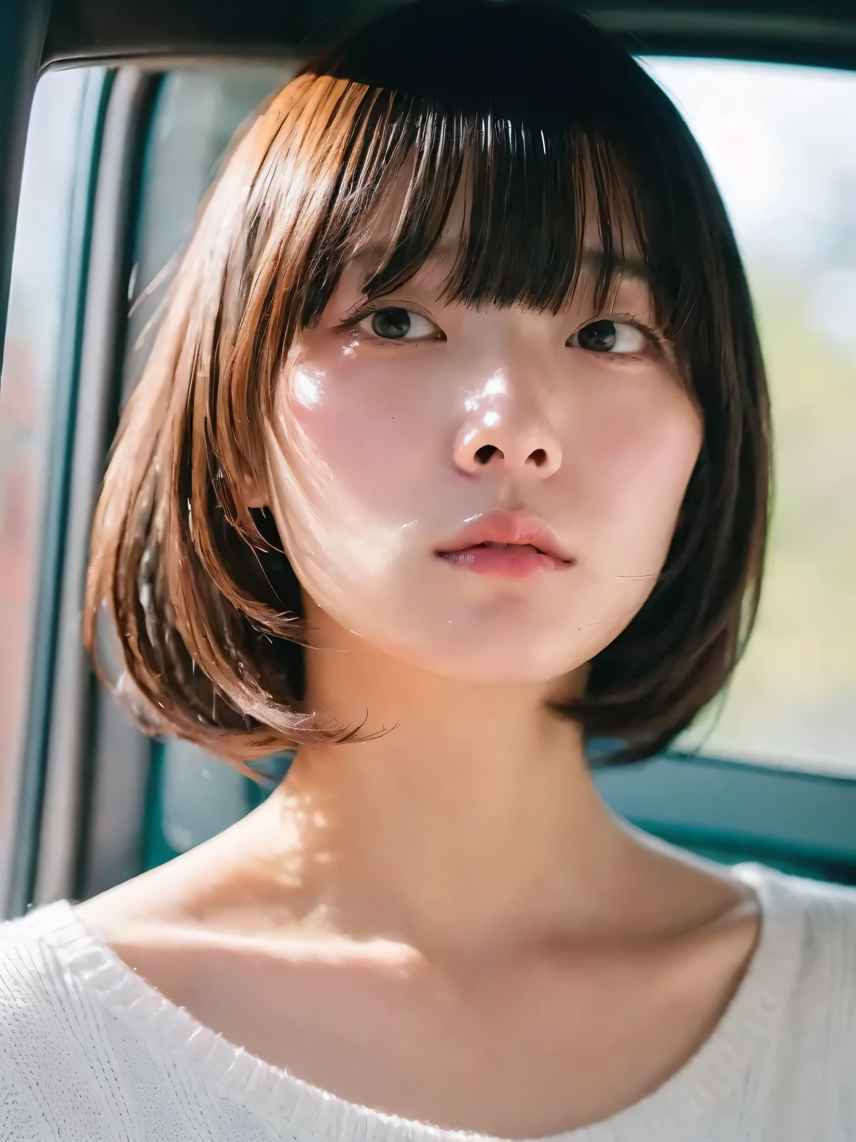 Japanese women, white sweater、Sweaty shiny skin、Young Face, Bob Cut Hair, morning, window, Incomplete details, Shooting with Leica, analog, 35mm:: (Artistic light leakage:1.4), Lens flare::4 - Style Row - AR 2:3 --s 150 --c 4