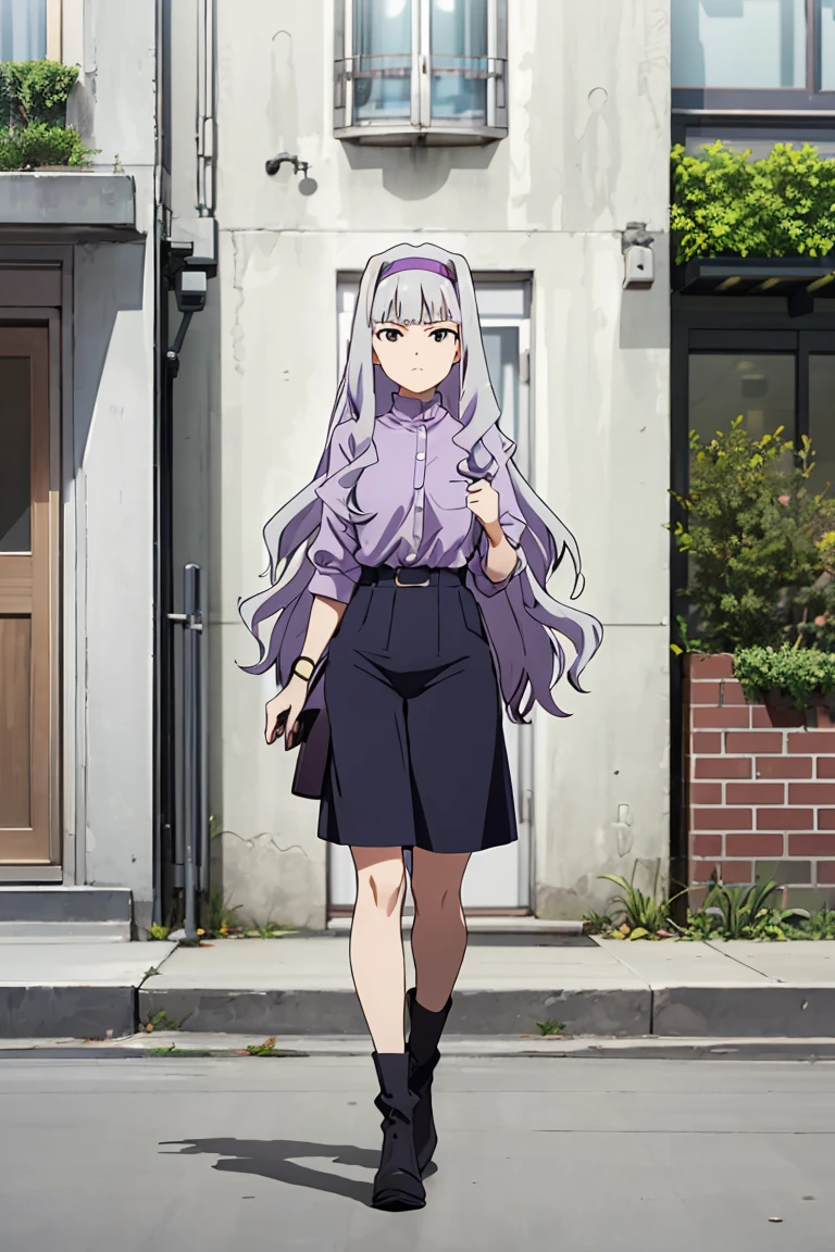 (( pixel perfect,  detail perfect ))), Alone,  1 girl, takane shijou, Purple hair band , big , (((Head to toe))) , ((( facing forward))),((( whole body)))