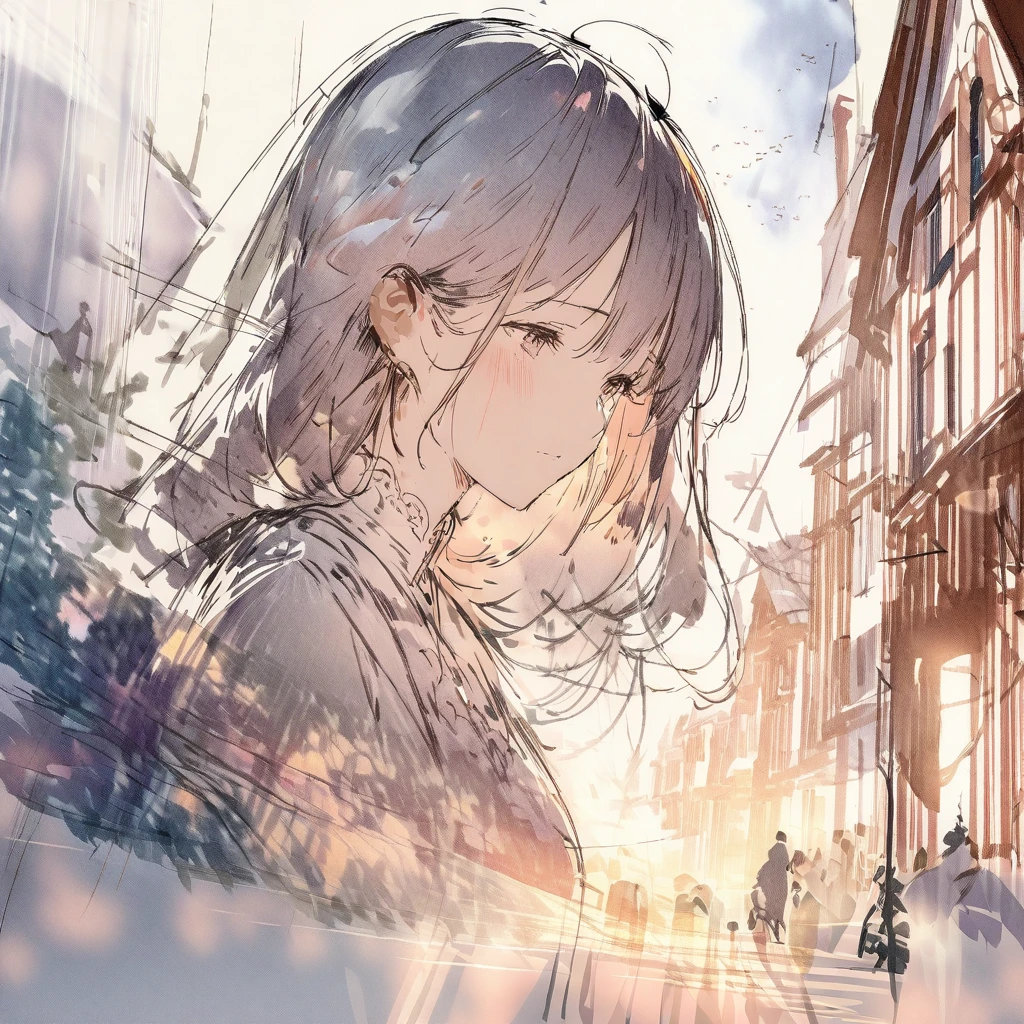 ((sketch:1.5)), ((watercolor:1)), Double Exposure of a Beautiful and Delicate Woman (The face is clear and perfect)image，Background、 Perfect Ultra Detailed Victorian Scenery , beautiful,  complicated illustration,  Artwork Concept Artwork, break,(Find your own way to relieve stress),