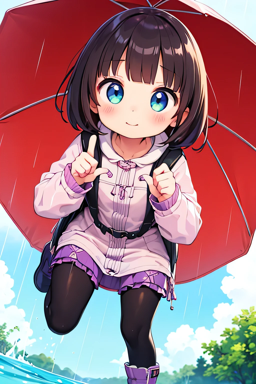 One Girl,rainbow,raincoat,yellow raincoat,rubber Knee-high boots,Hydrangea,flower,Long Hair,Twin tails,Knee-high boots,blush,umbrella,Open your mouth,hair ornaments,white background,Food,alone,Terboz,very Long Hair,Food up,Long sleeve,Low Ponytail,bow,bangs,smile,animal Food,closeD umbrella,puddle,Cowboy Shot、Squat,:D,snails,Yellow footwear, background,pink flower,Are standing,leaf umbrella,Holding umbrella,fooD-themeD hair ornaments,hair bow,animal ears,Holding,Blonde,hair flower,rain,animal,Gray Hair、Light purple eyes、Bob Hair、Laughter、Purple Raincoat、