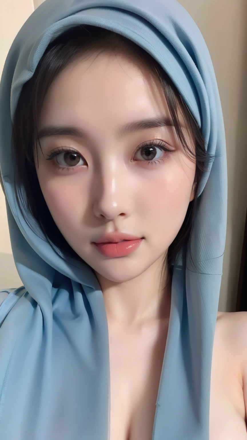 (best quality,4k,8k,highres,masterpiece:1.2),ultra-detailed,eyes detailed, face bright, face glow,(realistic,photorealistic,photo-realistic:1.37), girl,blue hijab pasmina,blue hijab,asian korean beautiful girl girl,style SEX 18+ (fullnaked:1.5),erotic Asian korean Hijab, close up, (topless:1.3), nude, no hair hijab , pale pink nipples , upper body image 