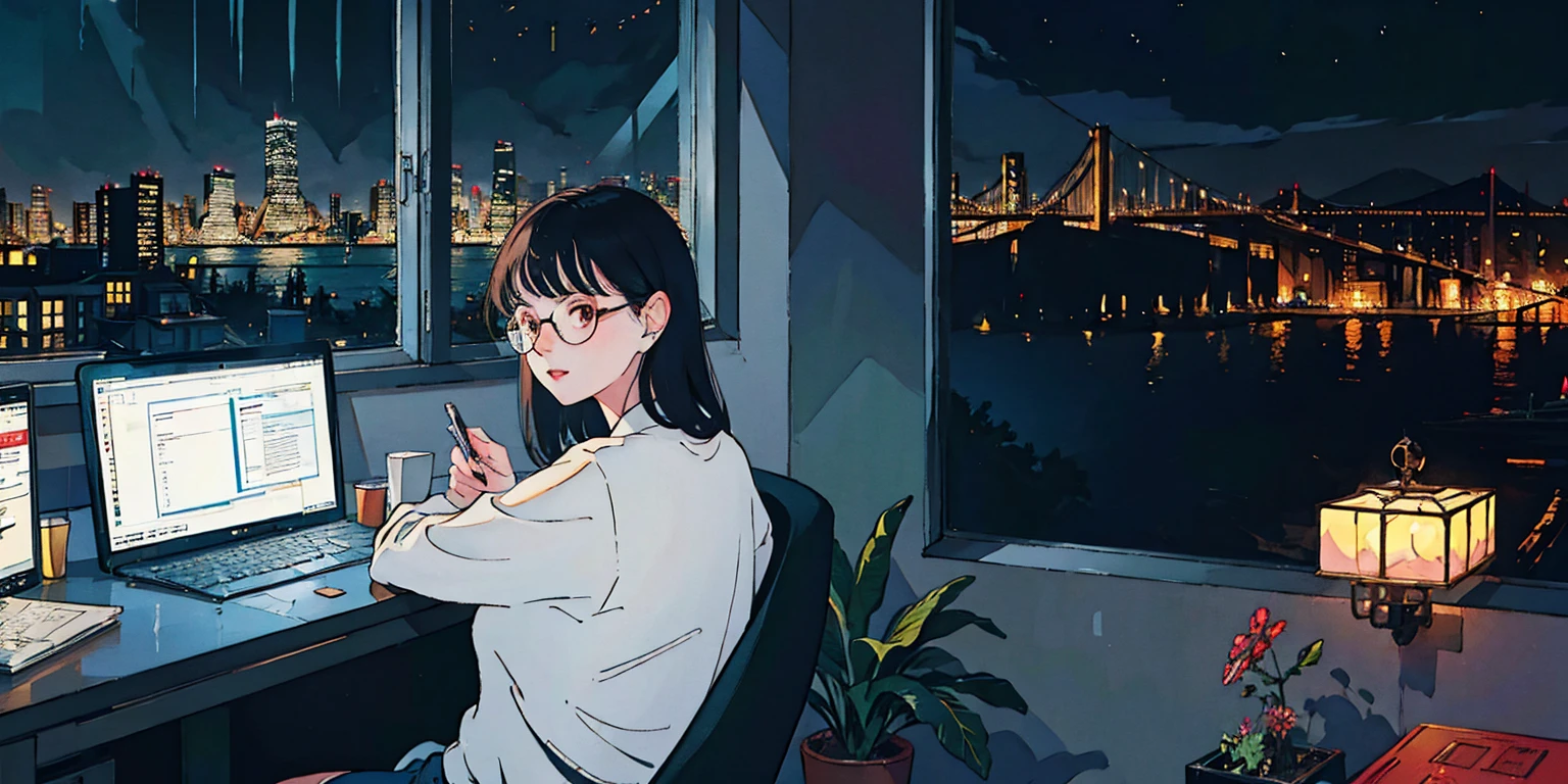 Beautiful Asian redhead sitting in a restaurant at night, Visible from the window, face perfect, oculos de sol, Smoking white Taylormade cigarettes, Neon black, (back-illuminated: 1.1), hard shadows, work of art, highest quallity, complex, model shooting style, vintage, Film grain, incomplete details