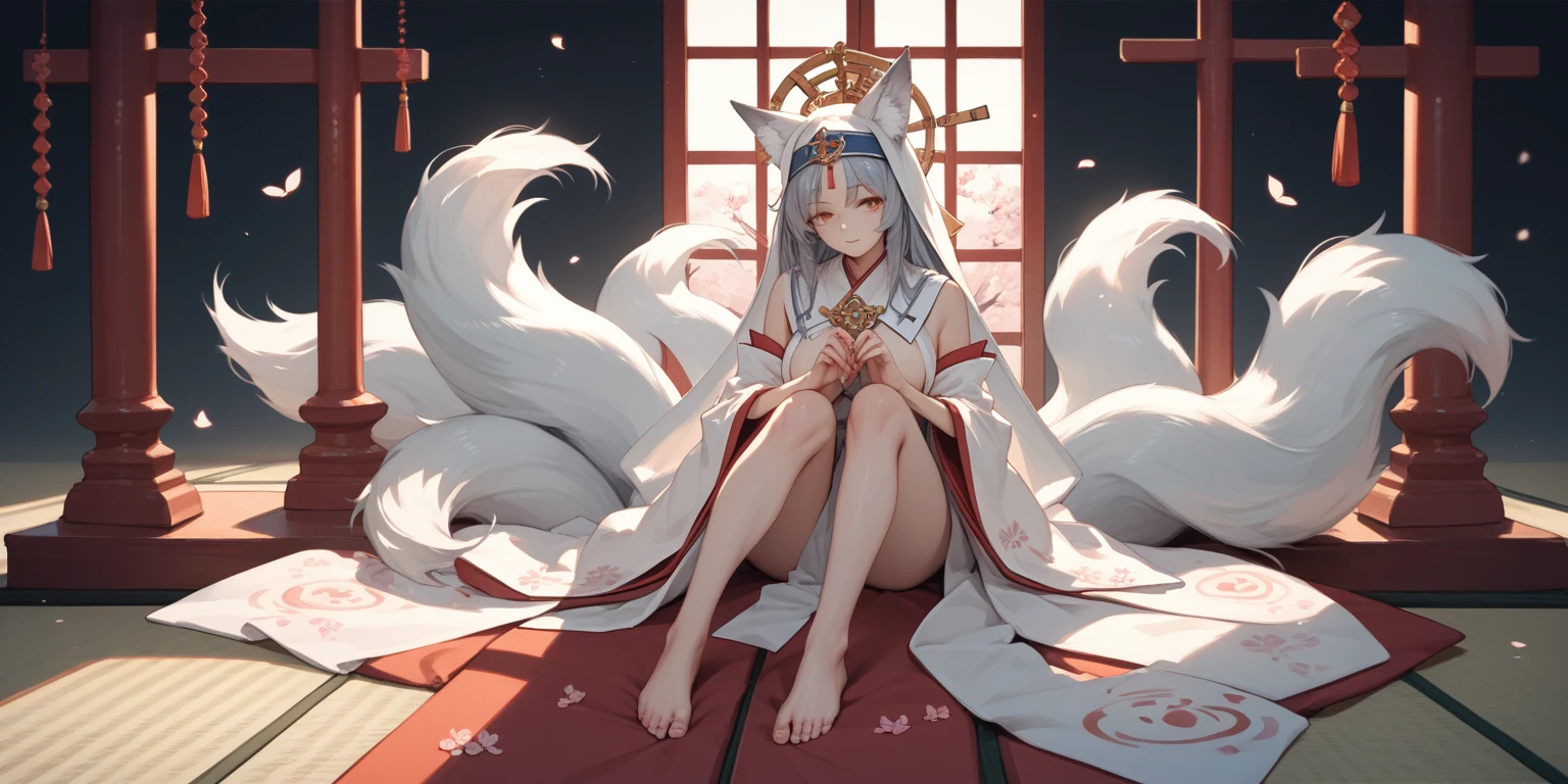 ((highest quality)), ((masterpiece)), (be familiar with), young girl,Japanese styleメイド,fox ears,Fox tail,Japanese style,,naked,nipple,Pussy