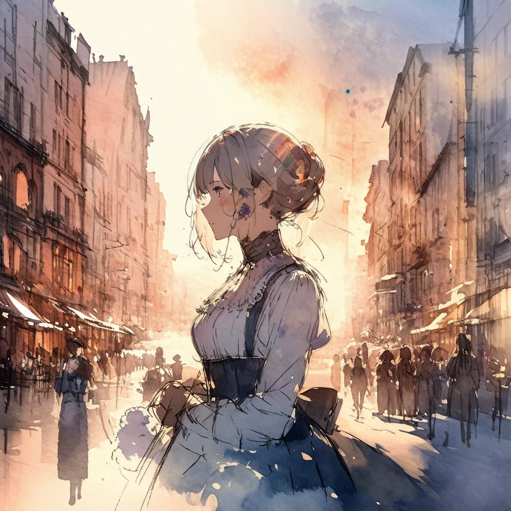 ((sketch:1.5)), ((watercolor:1)), Double Exposure of a Beautiful and Delicate Woman (The face is clear and perfect)image，Background、 Perfect Ultra Detailed Victorian Scenery , beautiful,  complicated illustration,  Artwork Concept Artwork, break,( not an effort to enjoy、enjoy making an effort ),