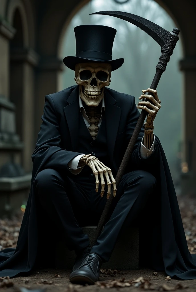 A ghostly figure of the ringmaster, grinning wickedly, with a top hat and a cane, shrouded in smoke close up face with all facial features visible