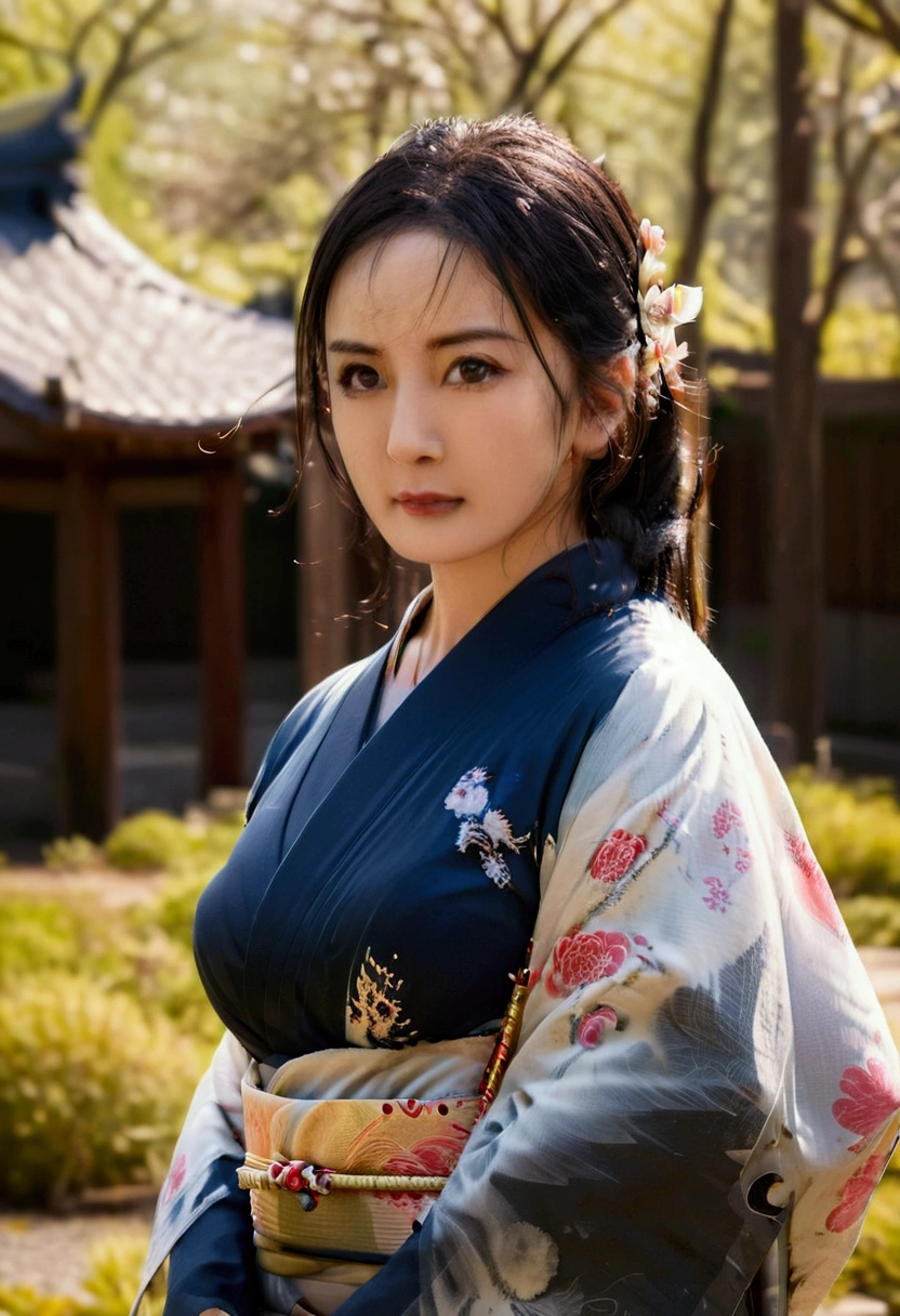 Beautiful female samurai, she has long black hair, wearing samurai armor, armed with a katana, wearing kimono, there is a Japanese theme, Japanese fantasy art, (Masterpiece: 1.5), best quality, 16k, ultra detailed, masterpiece, best quality, (extremely detailed), dynamic angle, ultra wide shot, photorealistic, RAW, fantasy art, dnd art, fantasy art, realistic