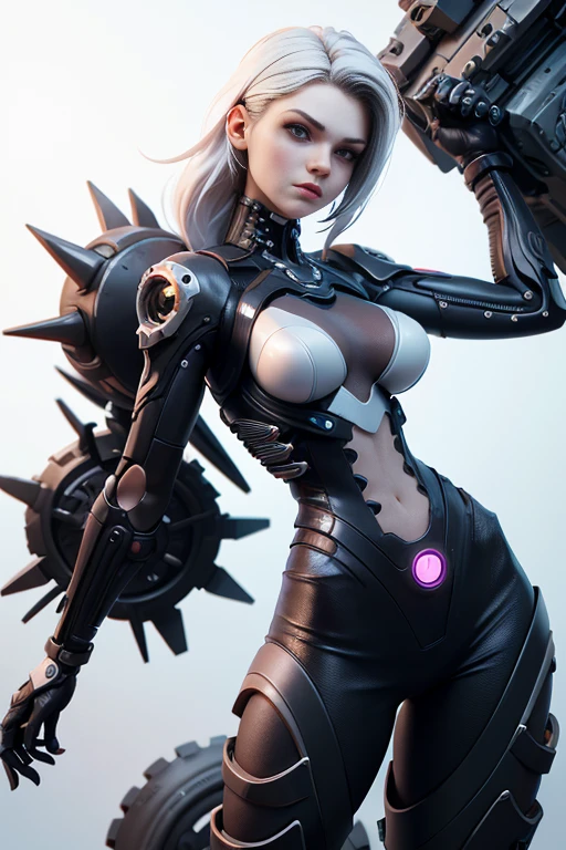  Woman futuristic costume , cyberpunk, magnificent anatomy ,  Dynamic Pose , face to the camera,  gears and bolts ,  mechanical engineering ,  masterpiece , super detail,  lyrics,  movie lighting,  plain white background , without patterns, No textures.