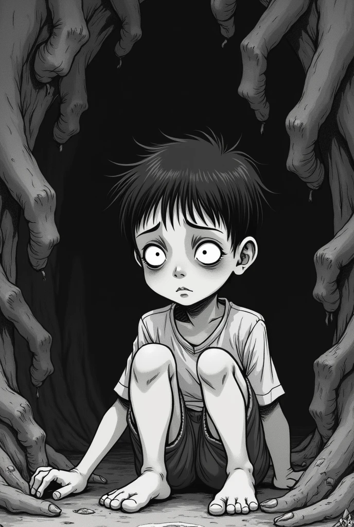 Sickly atmosphere、Black and White、simple、Children's doodle style、An illustration、Girl